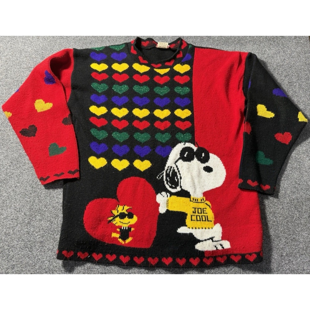 Vintage Snoopy & Friends Sweater Hearts Knit Colorful Retro‎ Size Medium USA